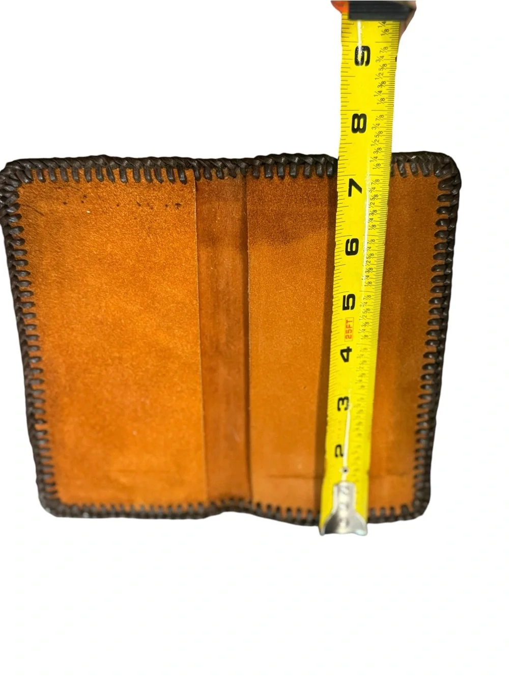 Handstitched Suede Check Holder in Caramel Brown
